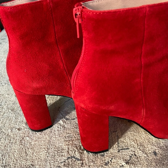 Red Suede Leather Block Heel Pointed Toe Boots Chelsea & Violet 7-7.5 - Picture 6 of 10